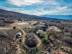 Drone / aerial view of a mountainous background