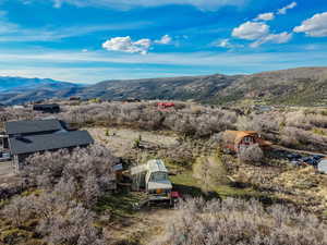 Aerial view of a mountain backdrop
