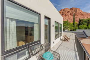 Balcony with a mountain view