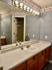 Basement Bathroom w/Separation Door between Vanity and Tub