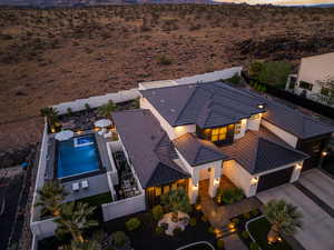 Aerial view at dusk of a mountain view