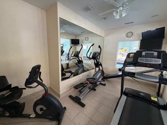 Gym with ceiling fan