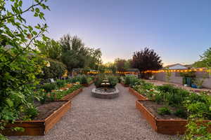 Fenced yard featuring a vegetable garden