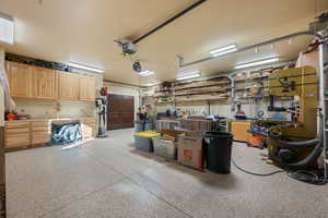 Garage with a workshop area