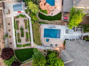 Drone / aerial view of a pool