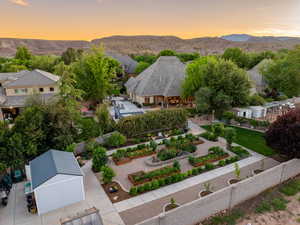 Aerial view at dusk of a mountain view