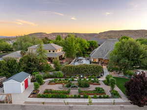 Aerial view of a mountain backdrop