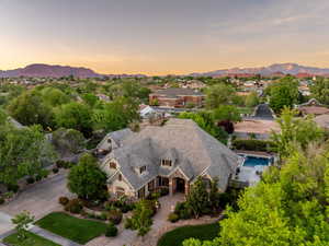 Aerial view at dusk of a mountain view