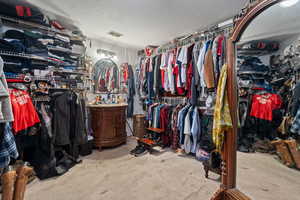 Walk in closet featuring light colored carpet