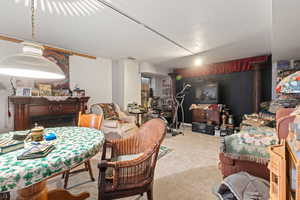 View of carpeted dining room