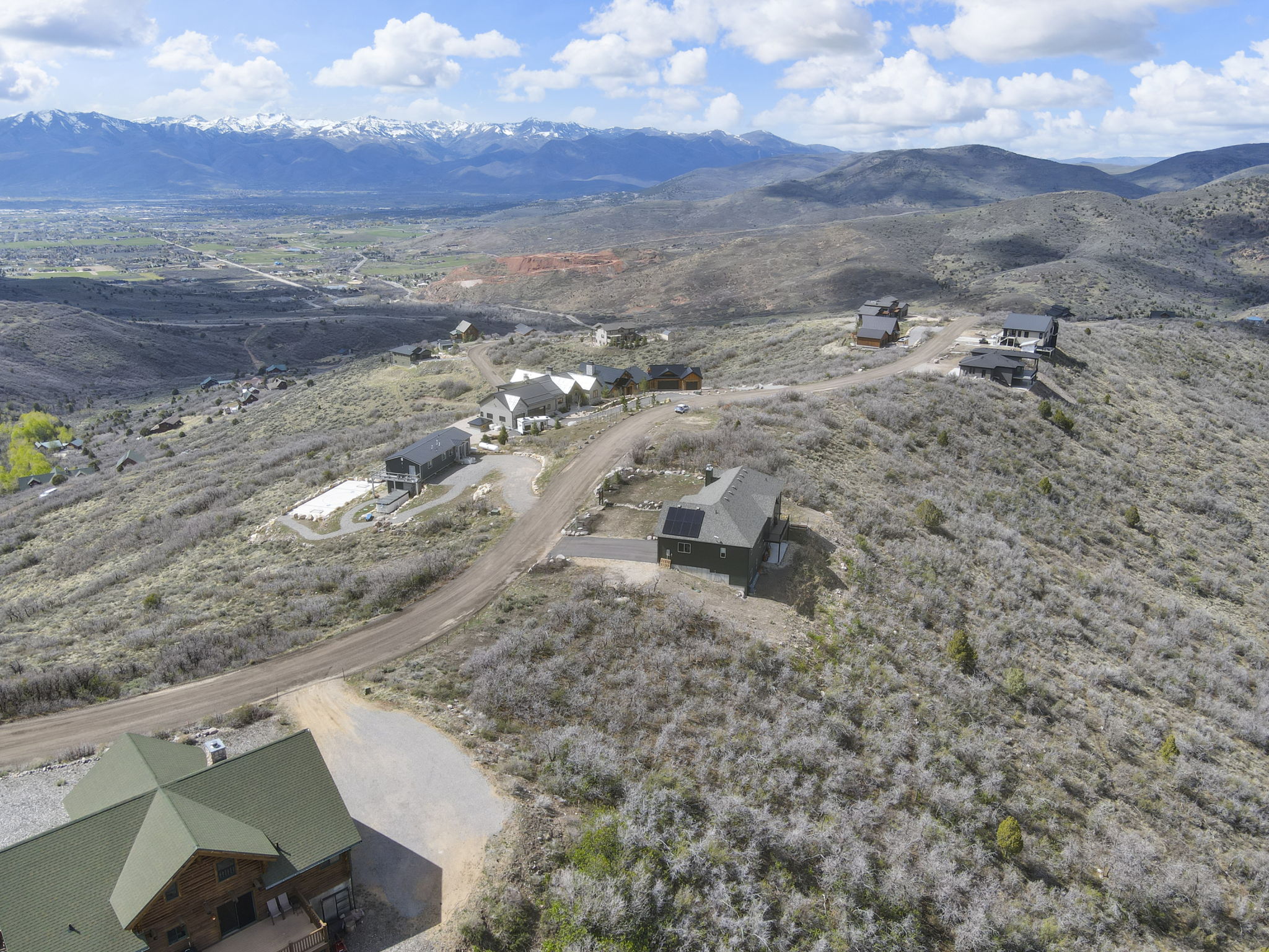 Aerial view of a mountain backdrop