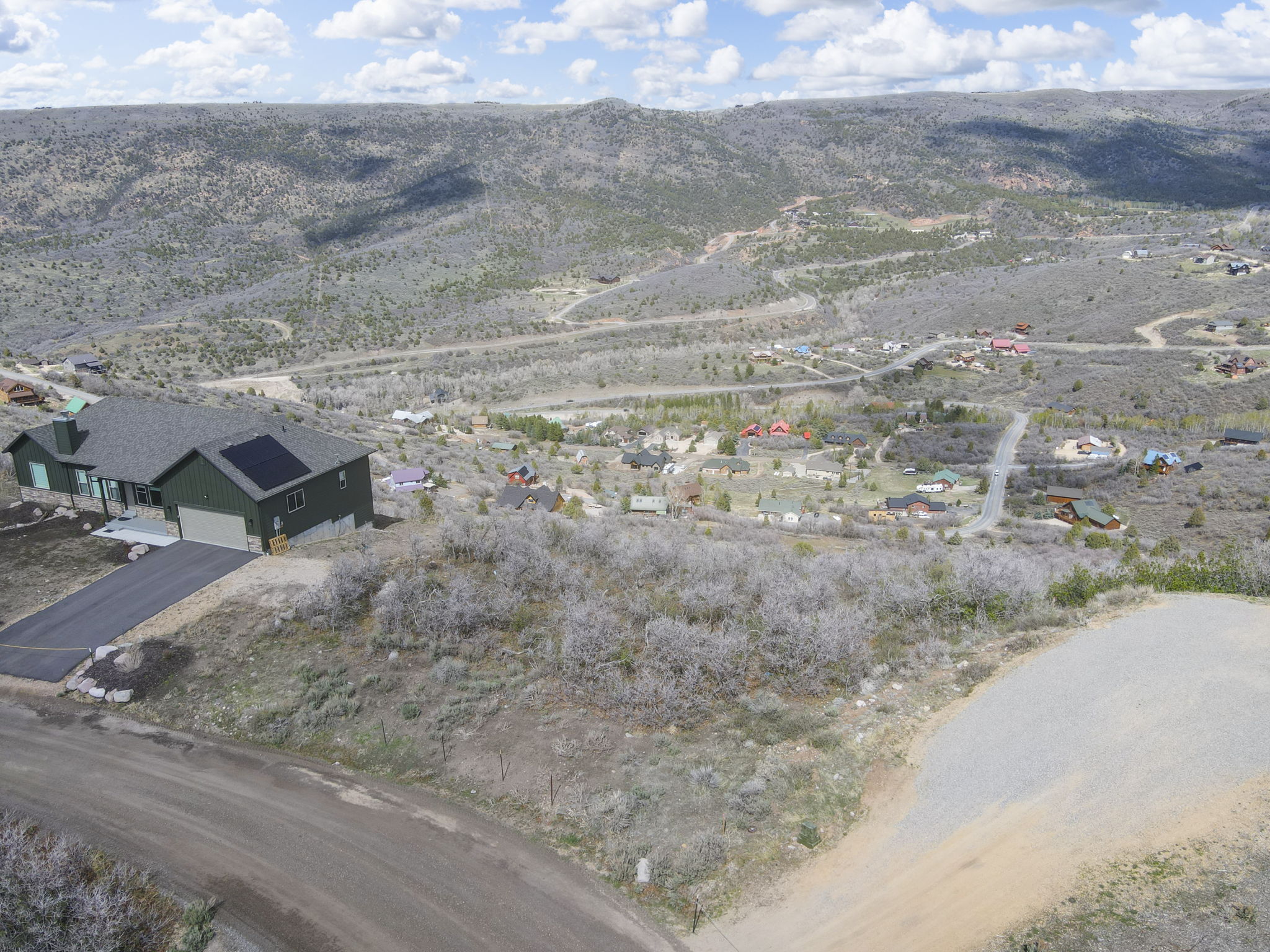 Aerial view of a mountain backdrop