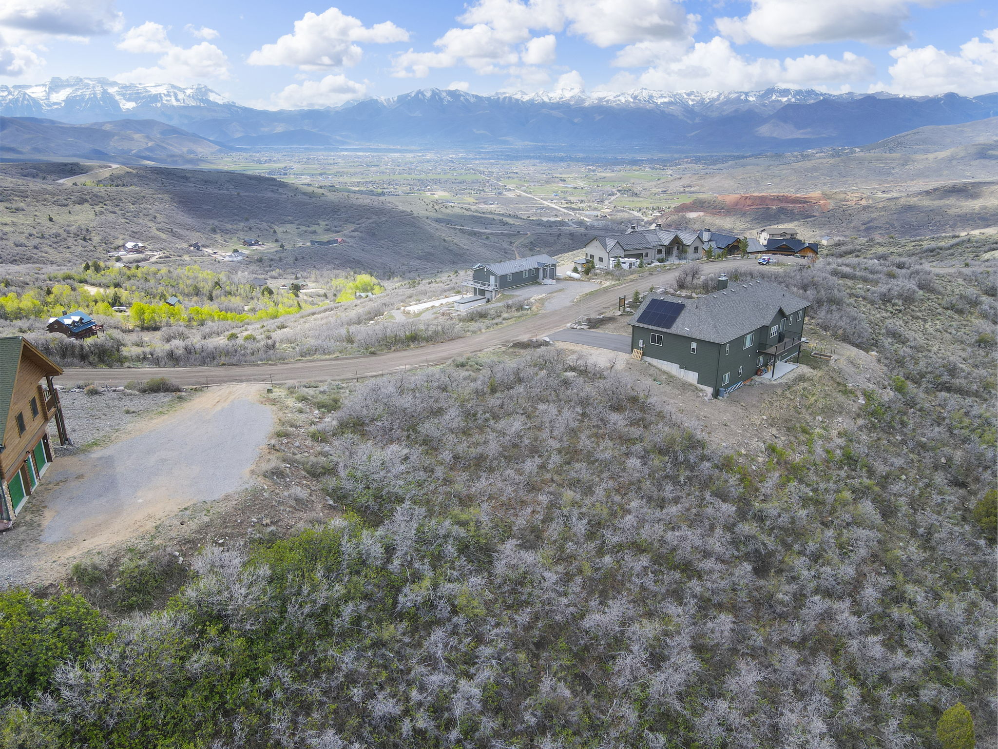 Aerial view of a mountain backdrop