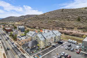 Bird's eye view of a mountainous background