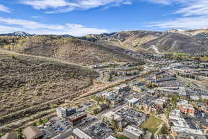 Drone / aerial view of a mountain backdrop