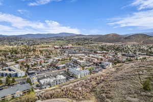 Drone / aerial view of a mountainous background