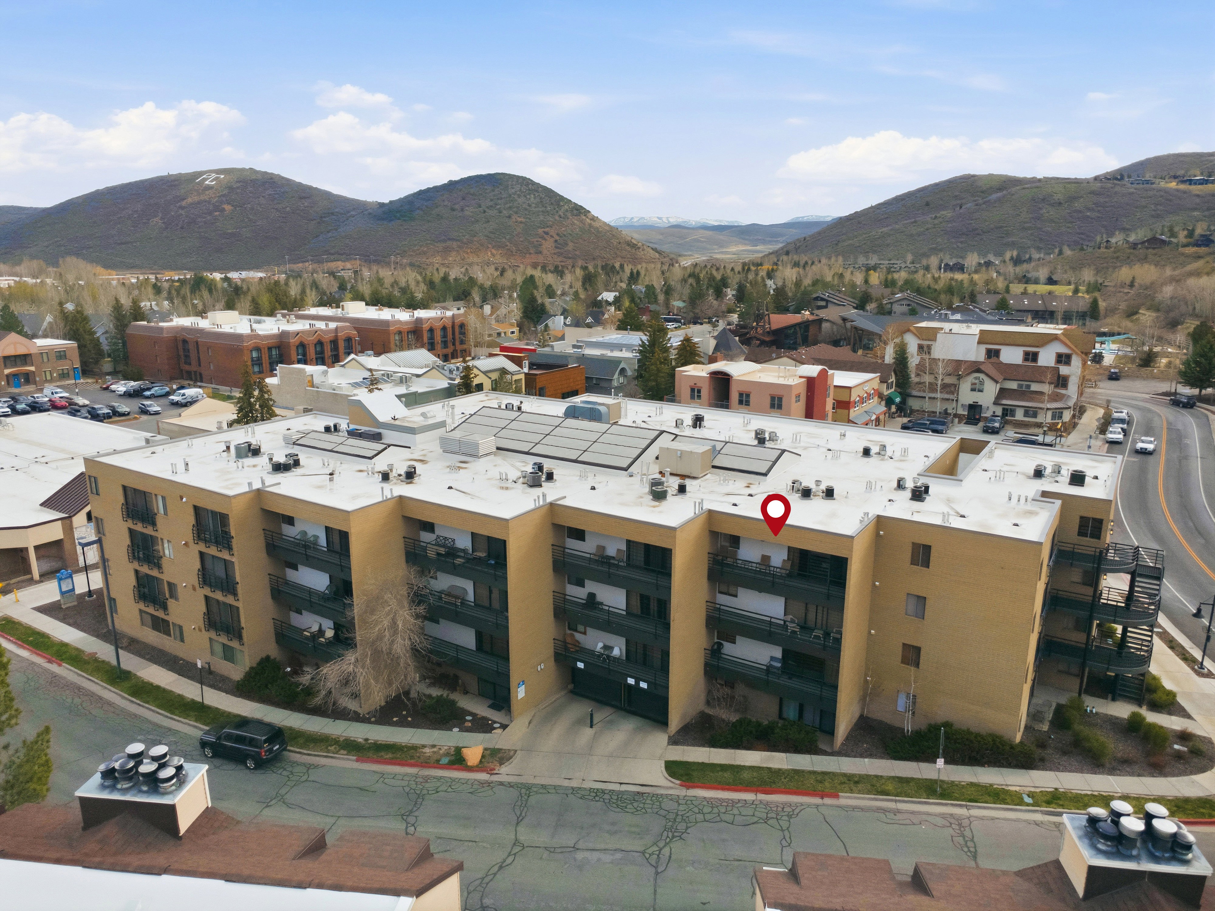Bird's eye view of a mountainous background