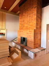 Detailed view of a fireplace with raised hearth