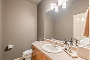 Half bath featuring vanity and toilet