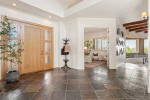 Entryway featuring stone tile floors and recessed lighting