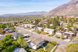 Aerial perspective of suburban area featuring mountains