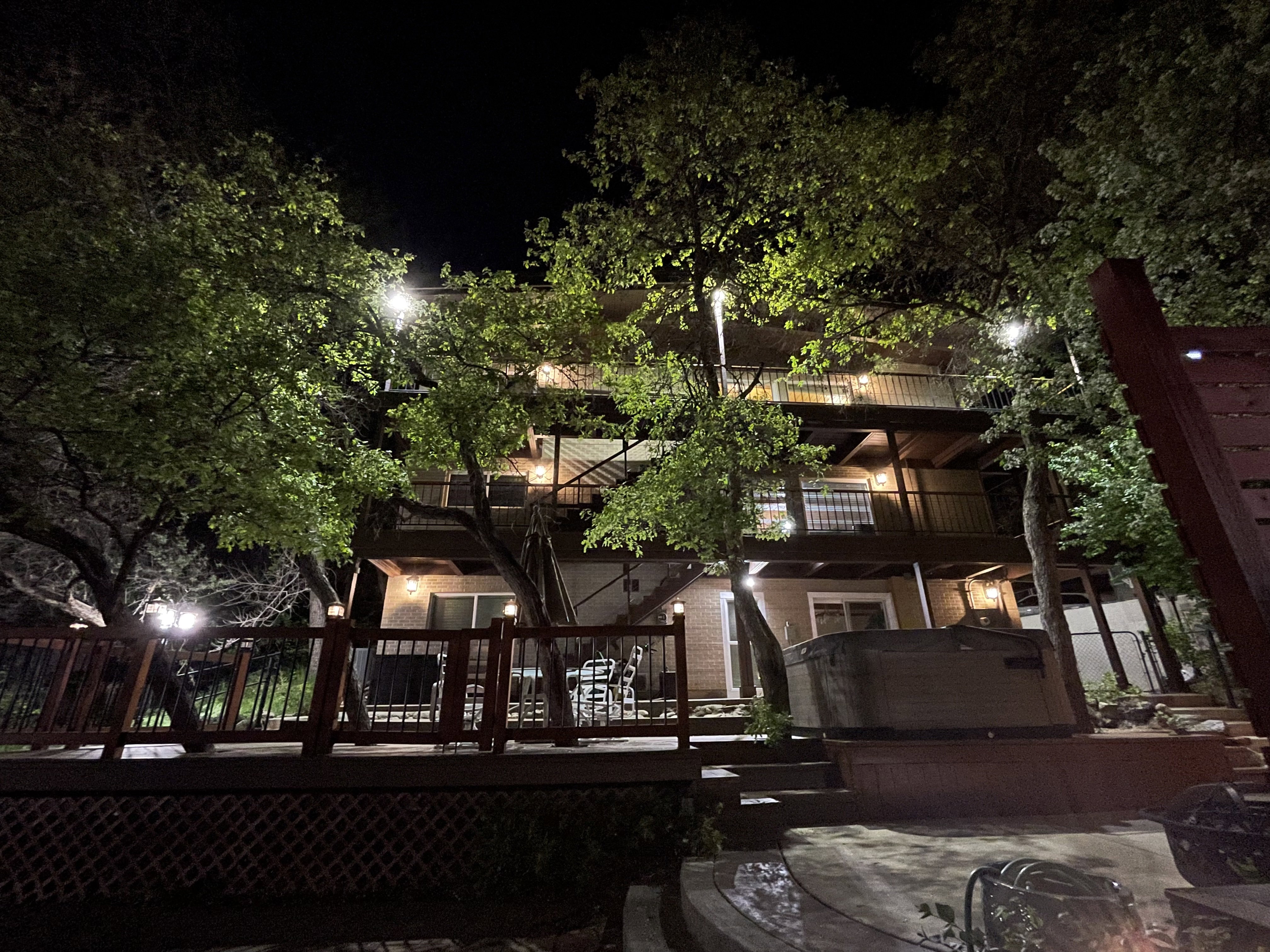 View of property at twilight