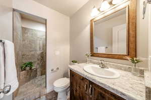Bathroom featuring vanity and walk in shower