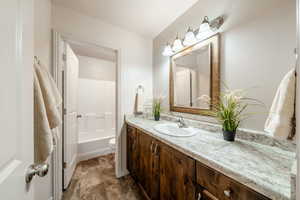 Bathroom featuring vanity and bathing tub / shower combination