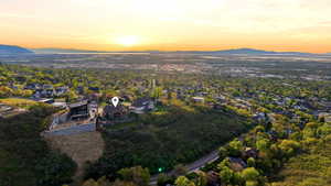 Aerial view at dusk of a mountain view and a residential view
