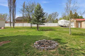 Fenced yard with an outdoor fire pit