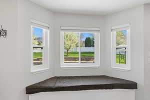 View of window seat from the kitchen.