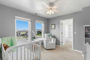 2nd level bedroom staged as a nursery.