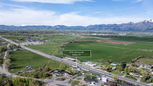 Bird's eye view of a mountainous background