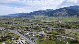Drone / aerial view of a mountainous background