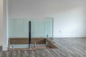 Bathroom with dark wood-style flooring