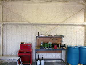 View of insulated walls in garage