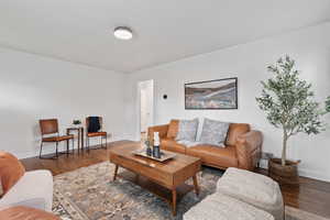 Living area with wood finished floors