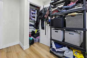 Walk in closet featuring light wood-style flooring