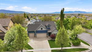 Aerial perspective of suburban area featuring mountains