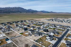 Aerial view of residential area with a mountain backdrop