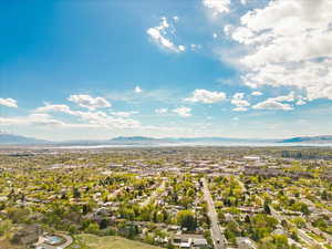 Aerial perspective of suburban area featuring mountains