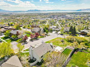 Aerial perspective of suburban area featuring mountains