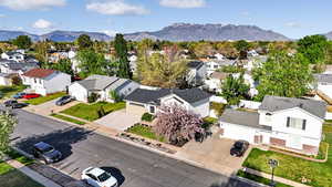 Aerial perspective of suburban area with mountains