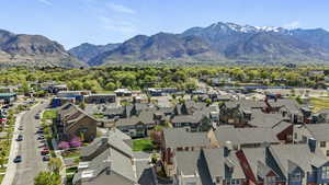 Aerial perspective of suburban area with mountains