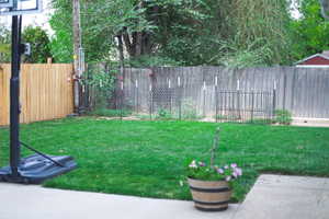 View of fenced backyard