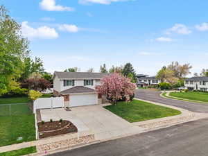 View of front of home featuring concrete driveway, a shingled roof, and a gate.