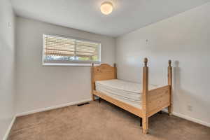 Bedroom with carpet flooring and baseboards