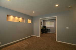 Family room with view of entrance to den