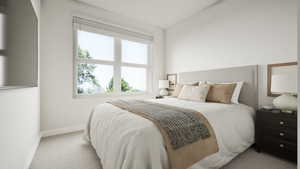 Photos coming soon! - Rending shown. Carpeted bedroom with baseboards and lofted ceiling