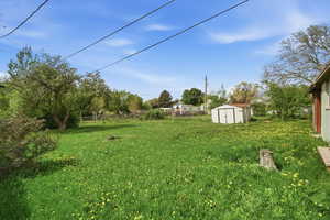 View of yard with a shed